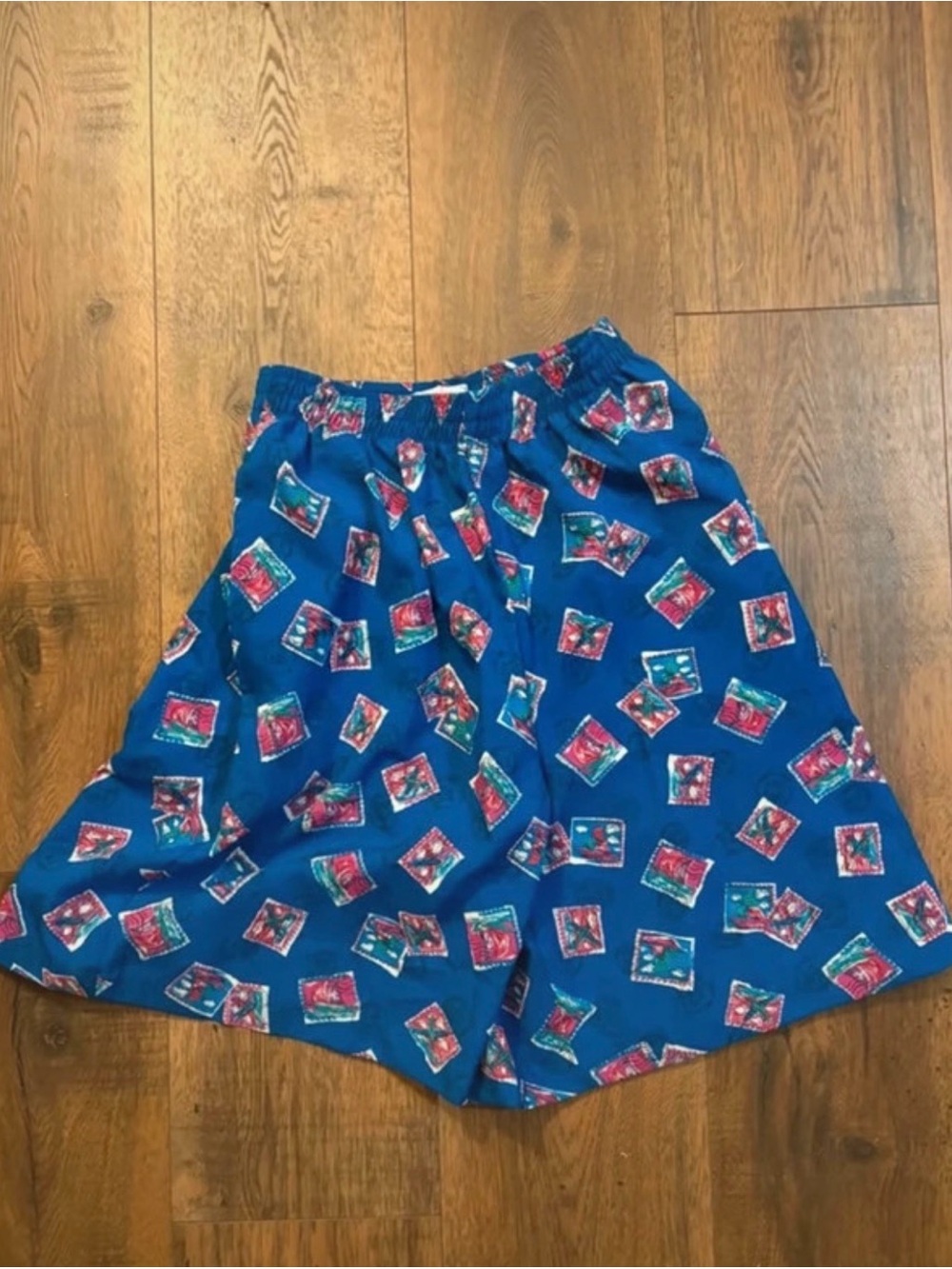 Vintage 90s Blue Printed Pull-On Shorts